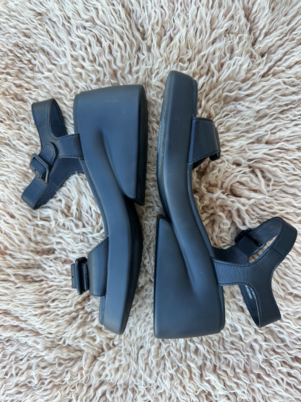 Camper Women’s Black Leather Kaah Buckle Strap Platform Wedge Sandals 38 7.5 - Picture 4 of 9